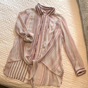 Light weight front tie, Purple, pink soft red stripes